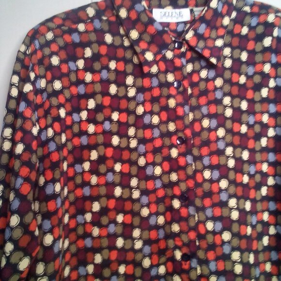 Selene Sport Blouse XL Button Up Long Sleeve Circles Colorful - Picture 6 of 14